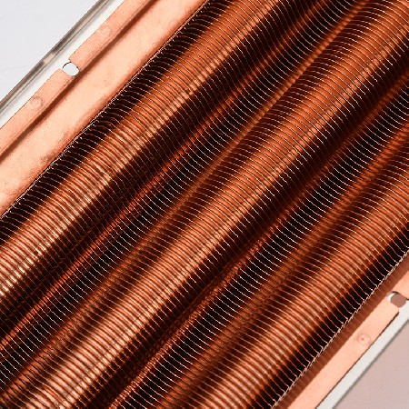 Water heater exchanger with a length of 6 rows. Manufacturer of direct supply water heater accessories. Non standard heat exchanger processing