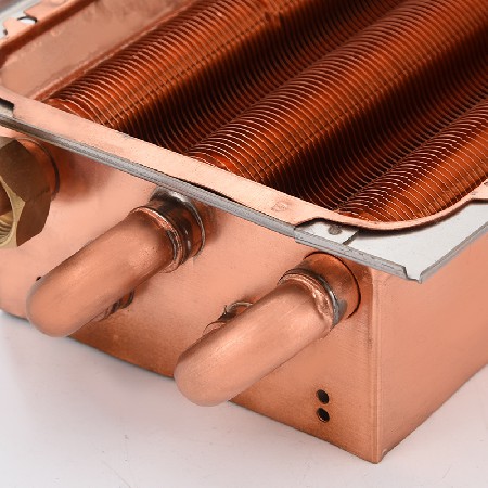 Water heater exchanger with a length of 6 rows. Manufacturer of direct supply water heater accessories. Non standard heat exchanger processing